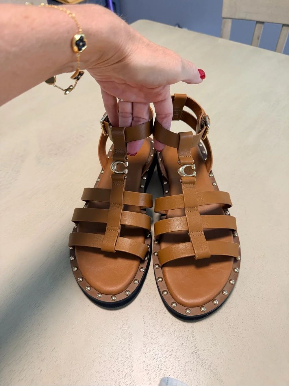 Coach Brown Strappy Studded Gladiator Sandals